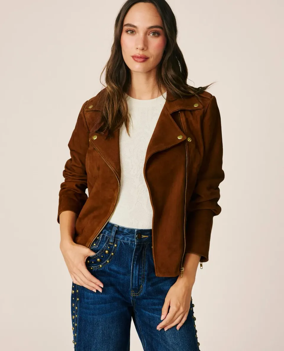 Alma en Pena I26CL1103 veste biker camel daim