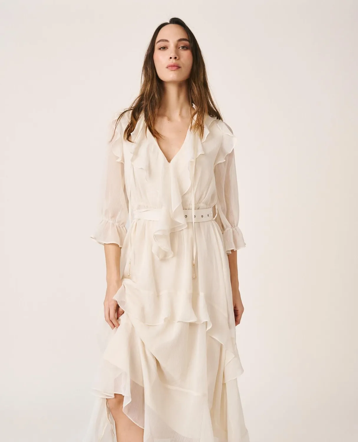 Alma en Pena V26CL0218 robe midi blanche volants