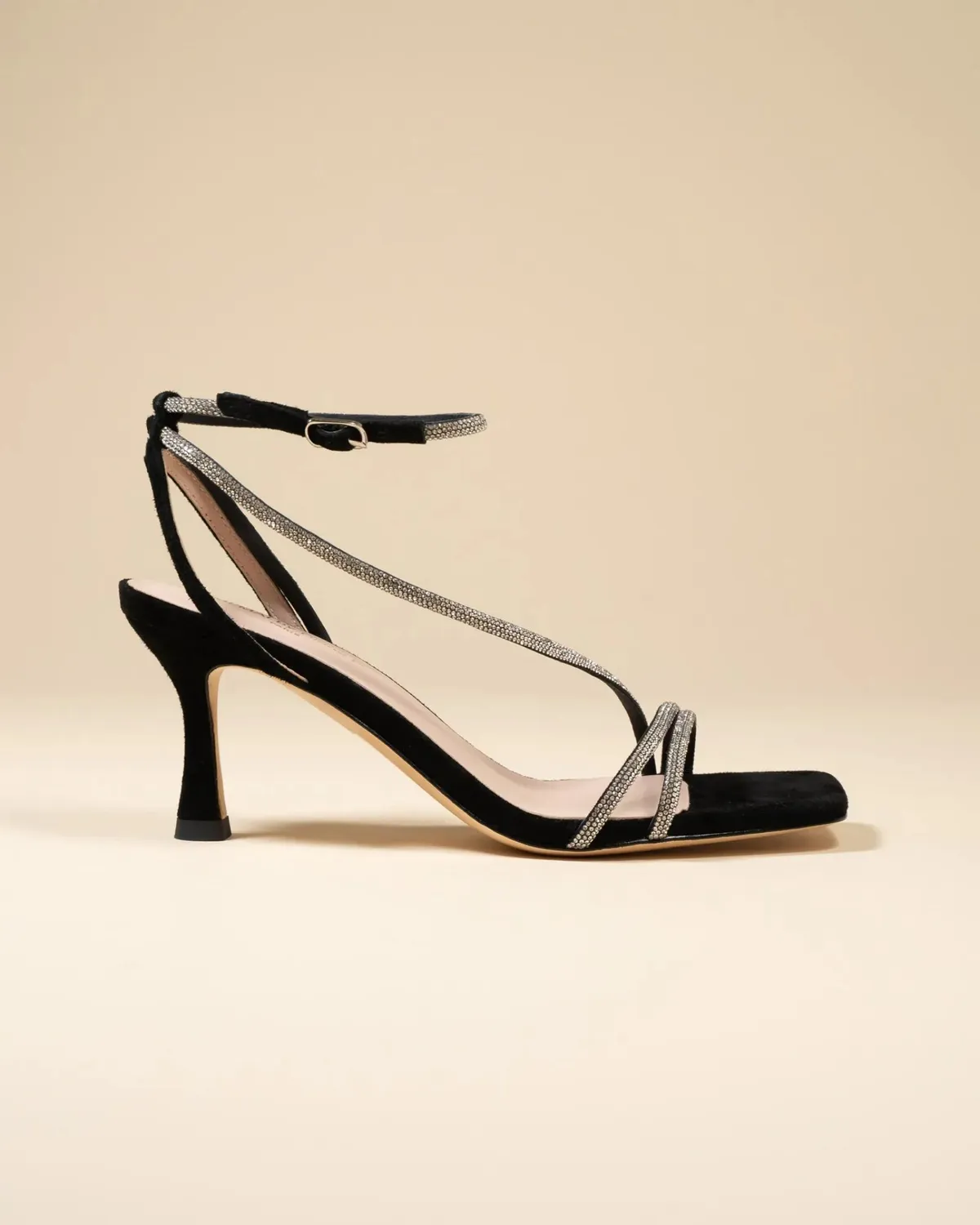 Mi/Mai Capri Black sandales cuir noir strass talon