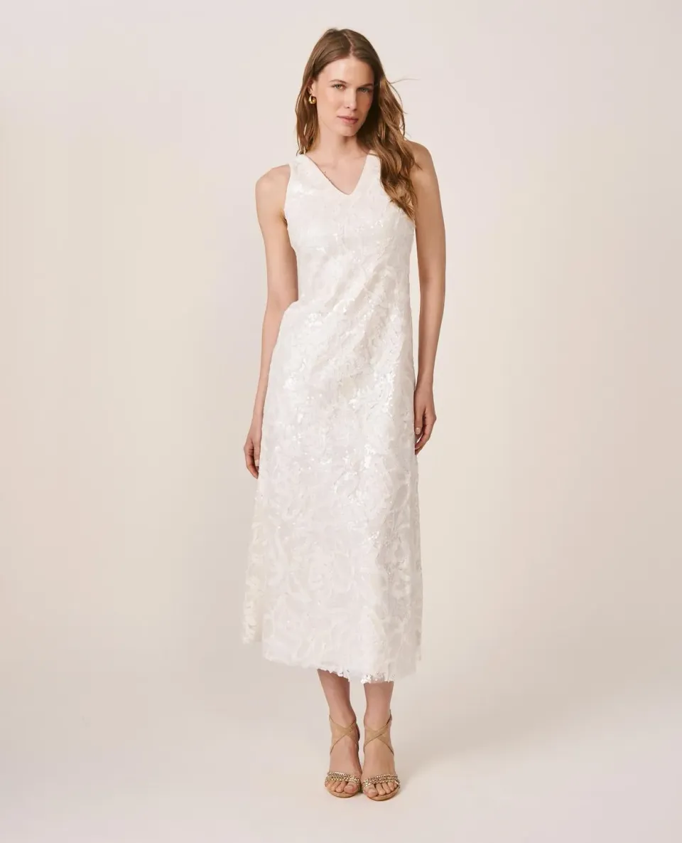 Alma en Pena V26CL0231 robe blanche midi sequins