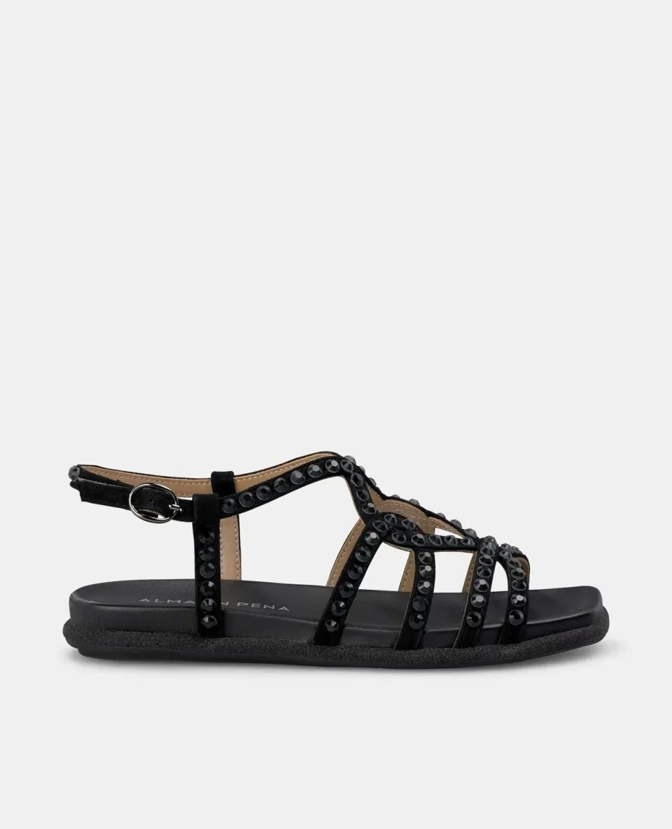 Alma en Pena V2551600 sandales plates cuir noir 2 cm