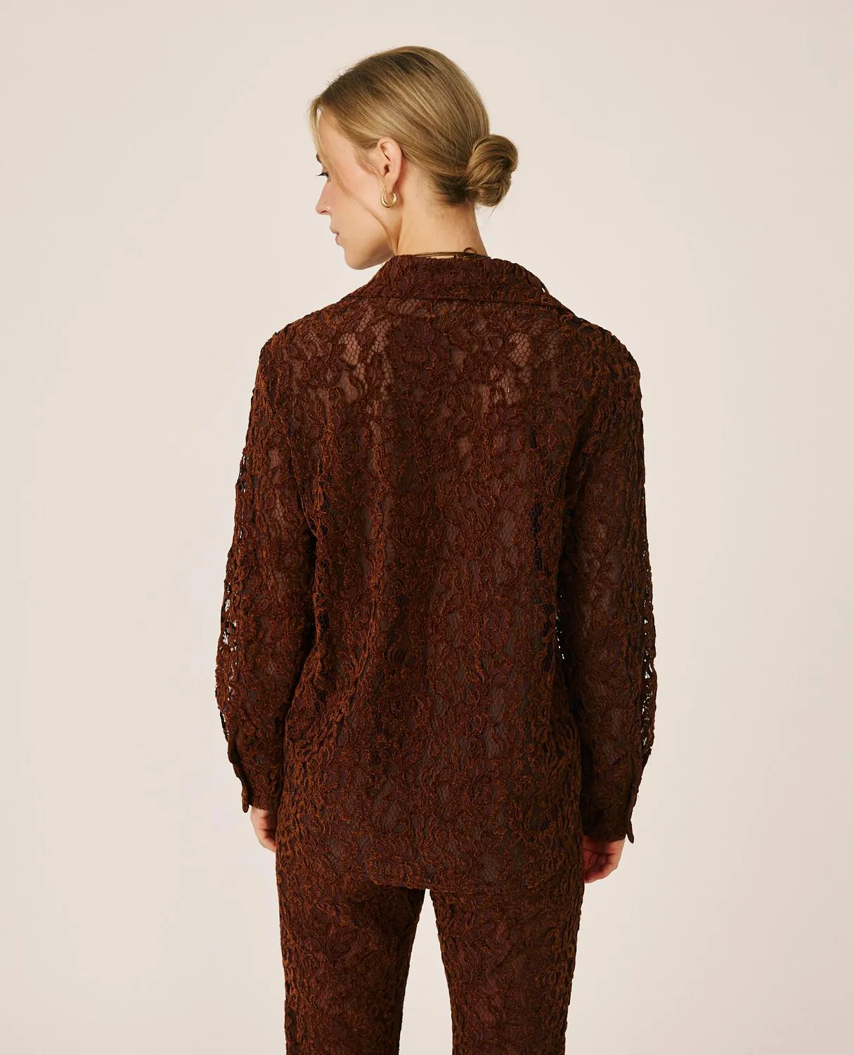 Alma en Pena I26CL0406 blouse dentelle marron