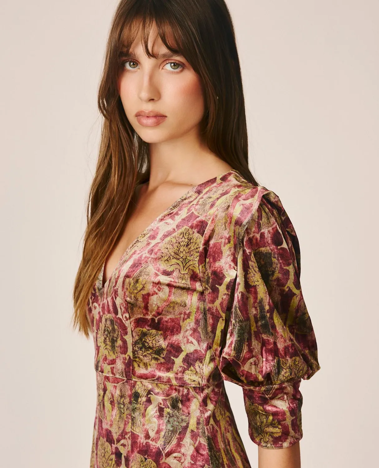 Alma en Pena I26CL0216 robe midi velours vert imprimé