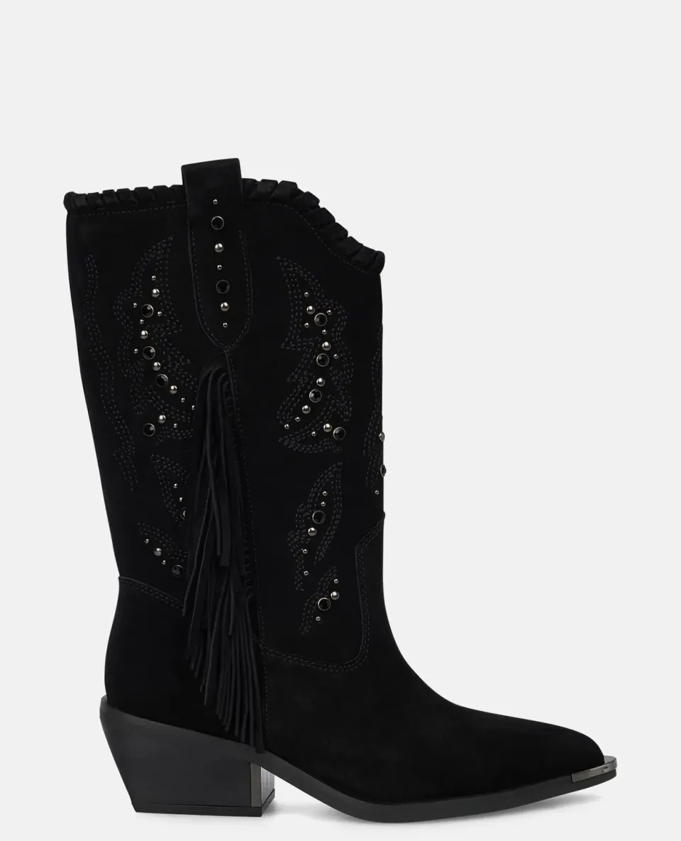 Alma en Pena I250901 bottes plates noires franges cuir