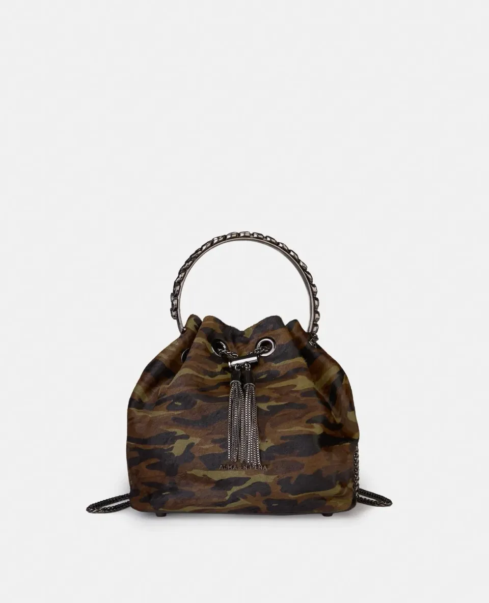 Alma en Pena BG110 sac seau cuir vert bandoulière