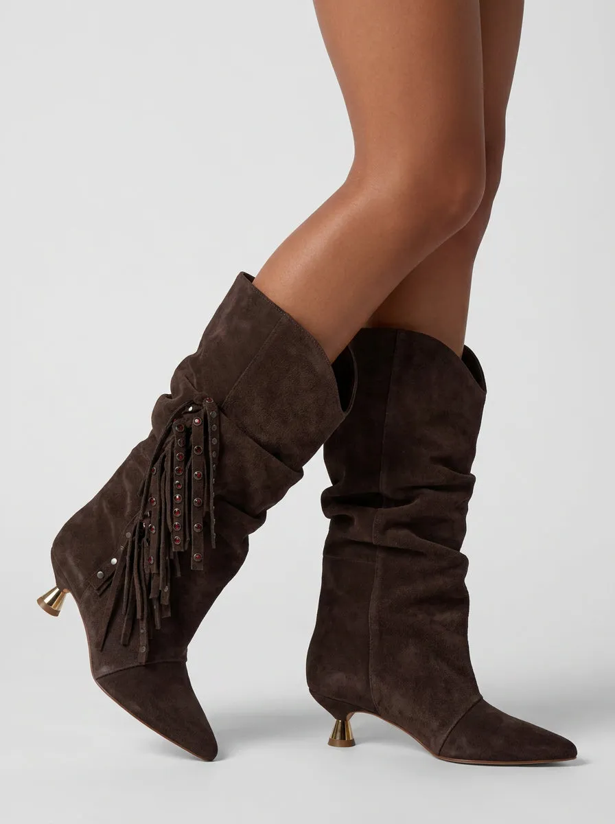 Alma en Pena I260371 bottines marron daim franges talon 4 cm