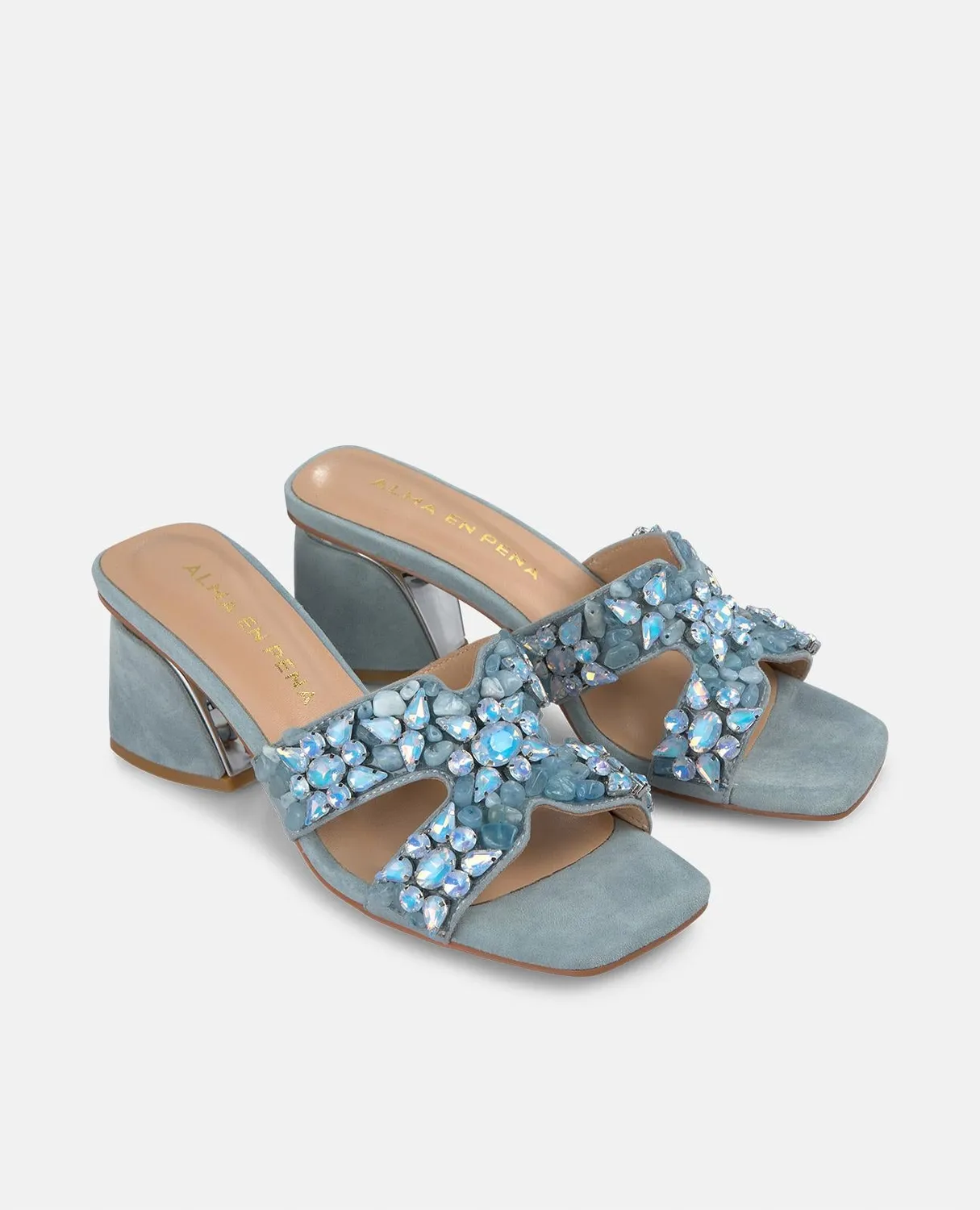 Alma en Pena V250957 mules bleues strass talon 6 cm