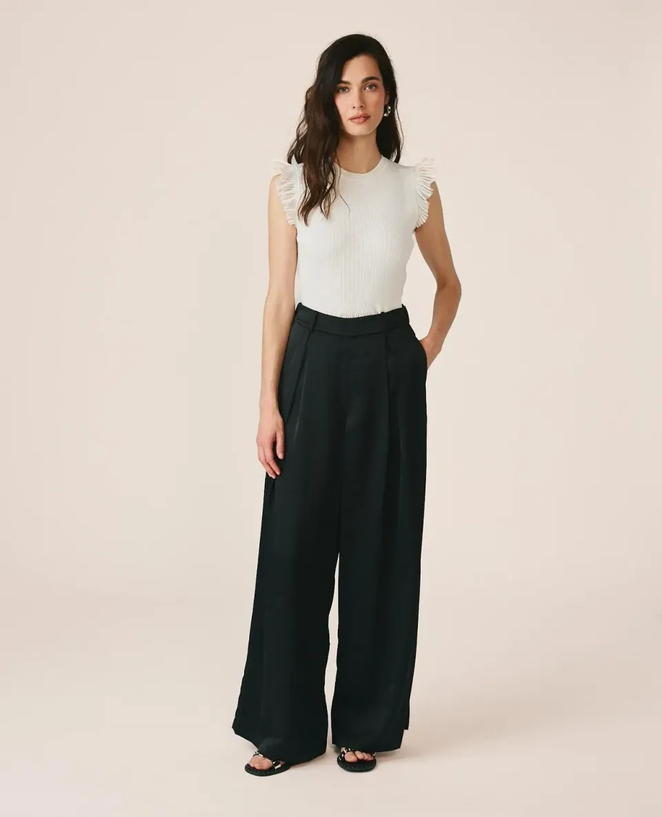 Alma en Pena V26CL1617 pantalon satiné noir taille haute