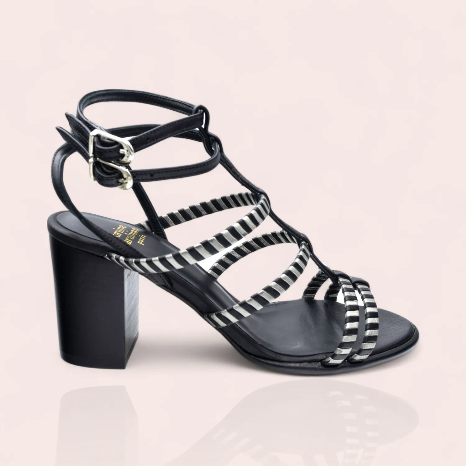 Karine Arabian Serena sandale cuir noir talon 70 mm