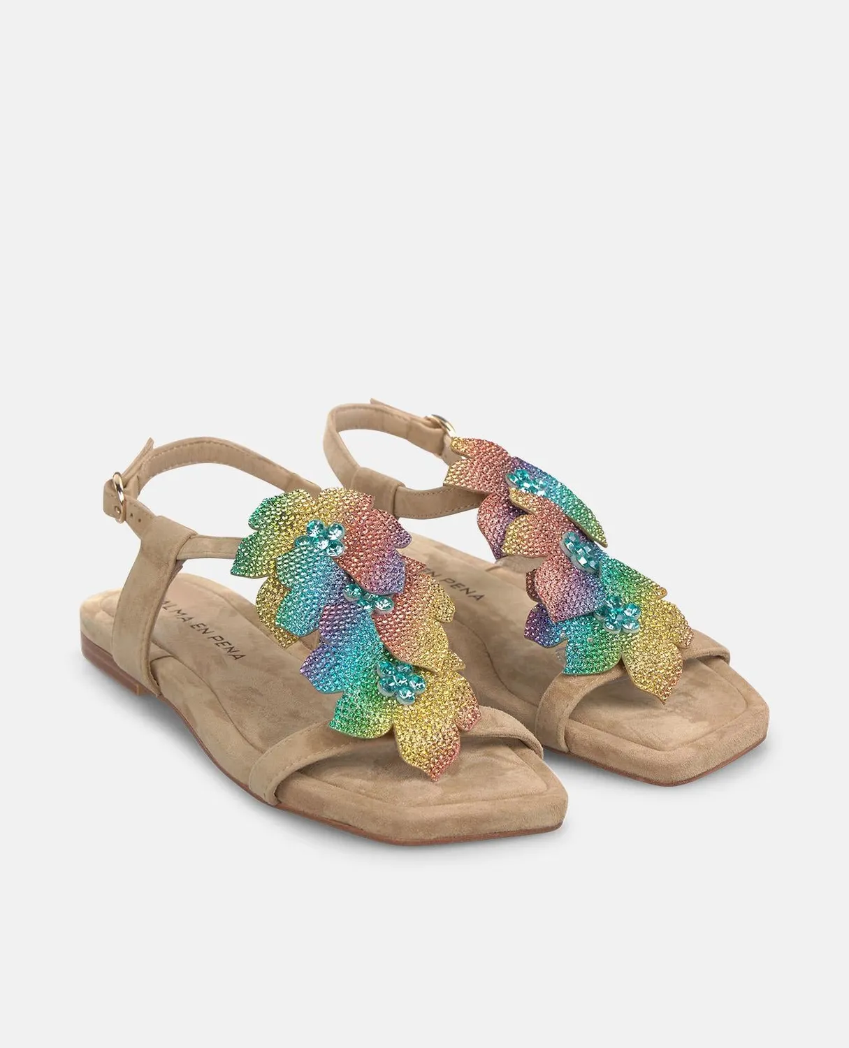 Alma en Pena V268443 sandales plates sable fleurs cuir