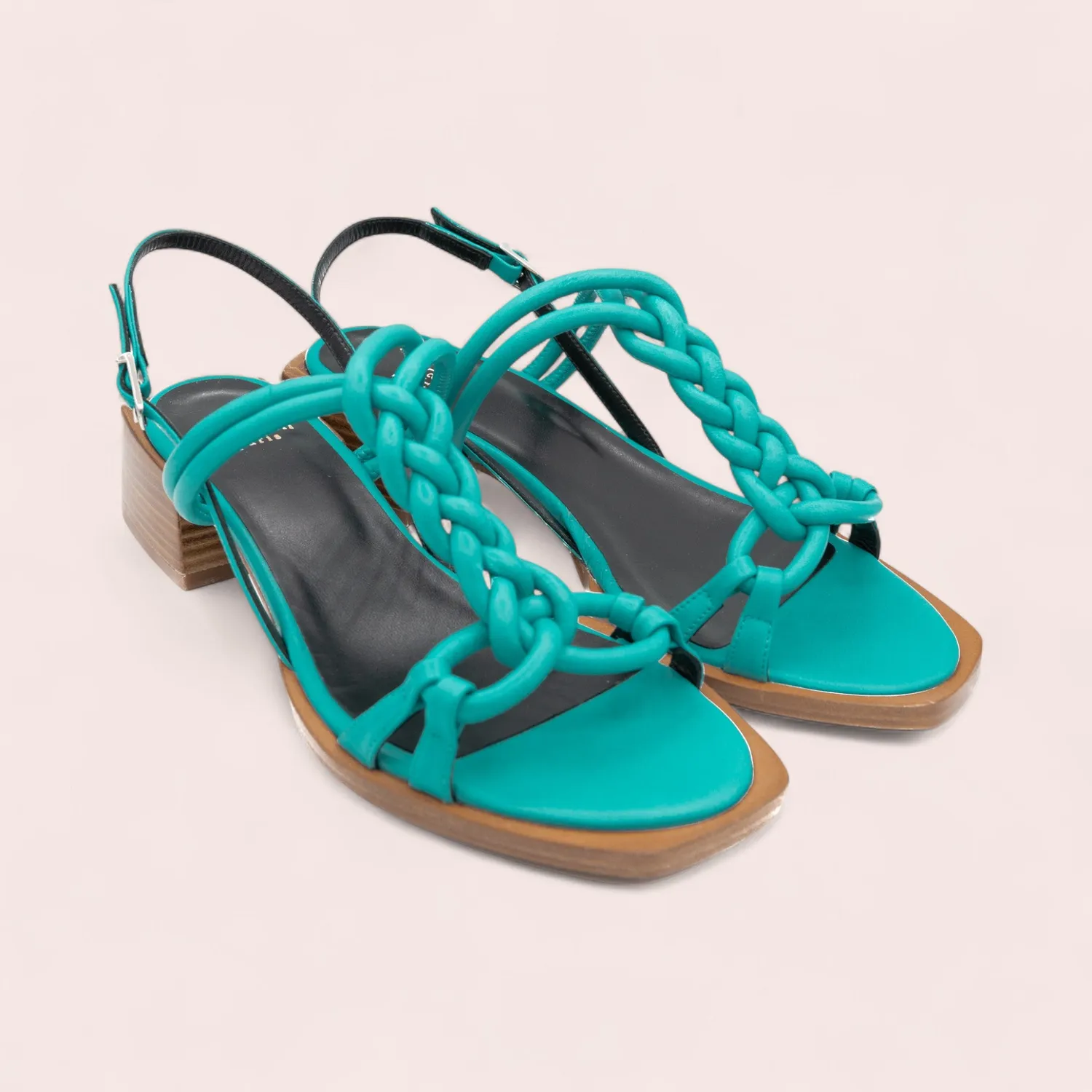 Karine Arabian Elne sandale cuir turquoise petit talon