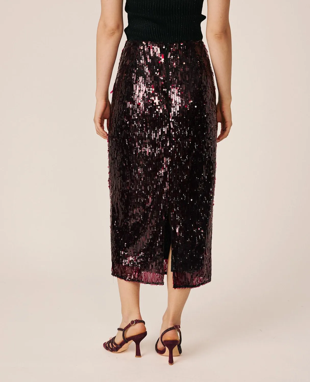 Alma en Pena I26CL1806 jupe midi bordeaux sequins