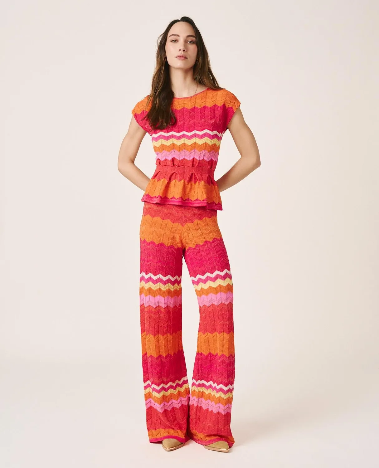 Alma en Pena V26CL0621 top maille géométrique fuchsia