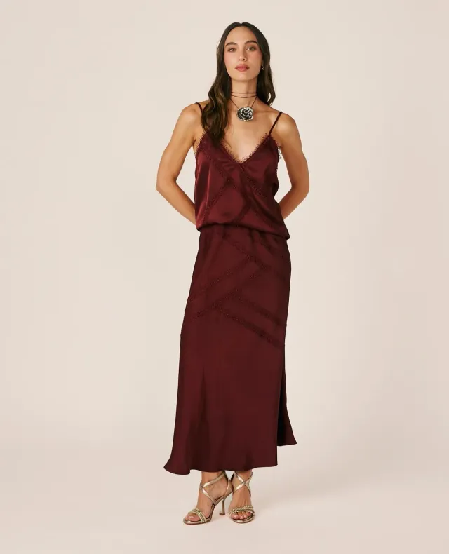Alma en Pena I26CL1817 jupe bordeaux satin longue