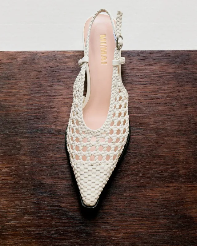 Mi/Mai Marina Woven White escarpins blancs tressés 4 cm
