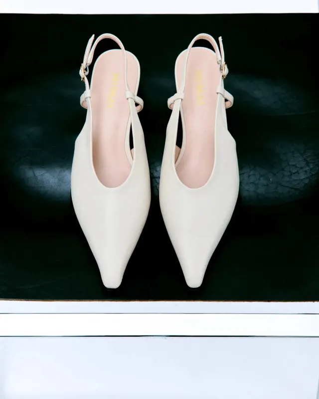 Mi/Mai Marina White escarpins slingback cuir 4 cm