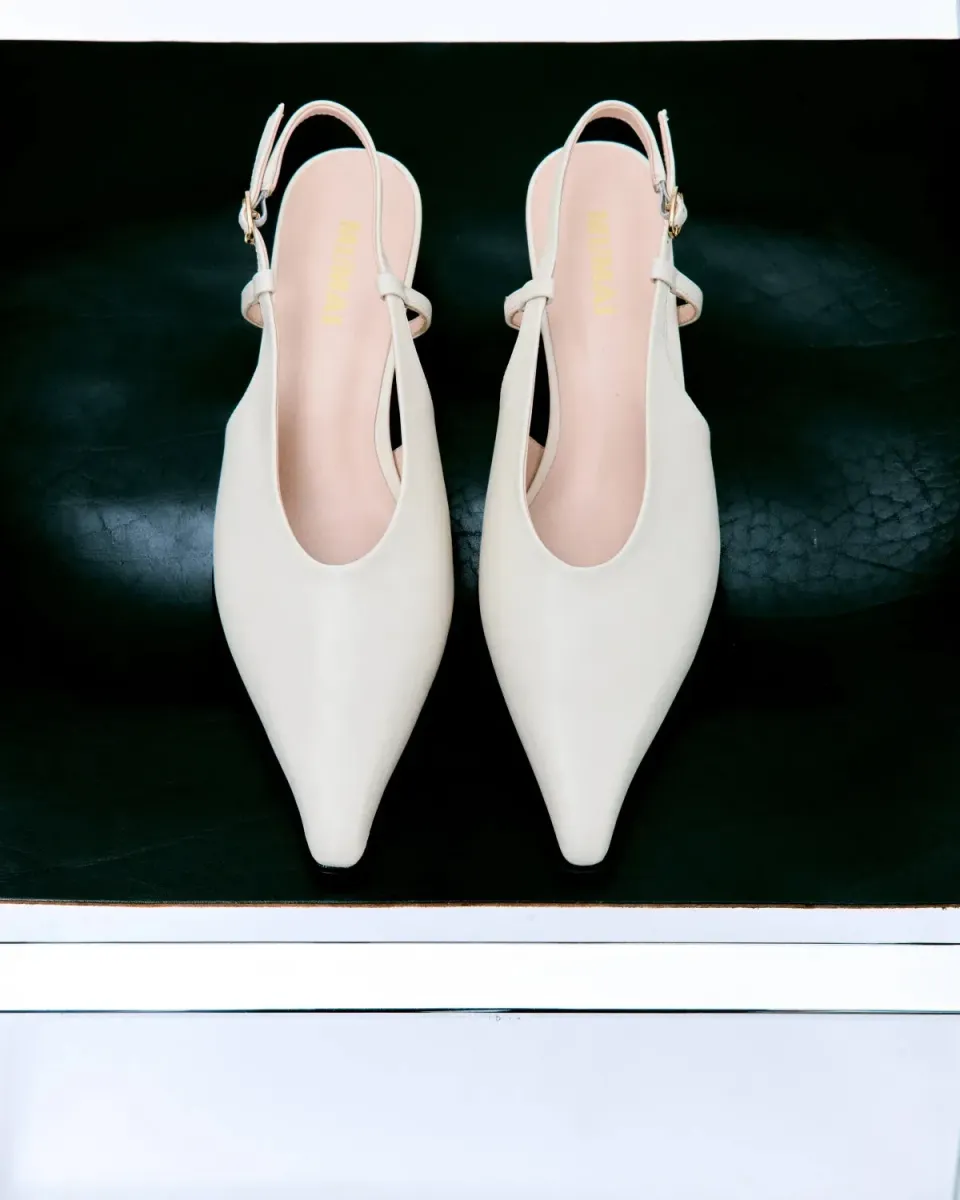 Mi/Mai Marina White escarpins slingback cuir 4 cm