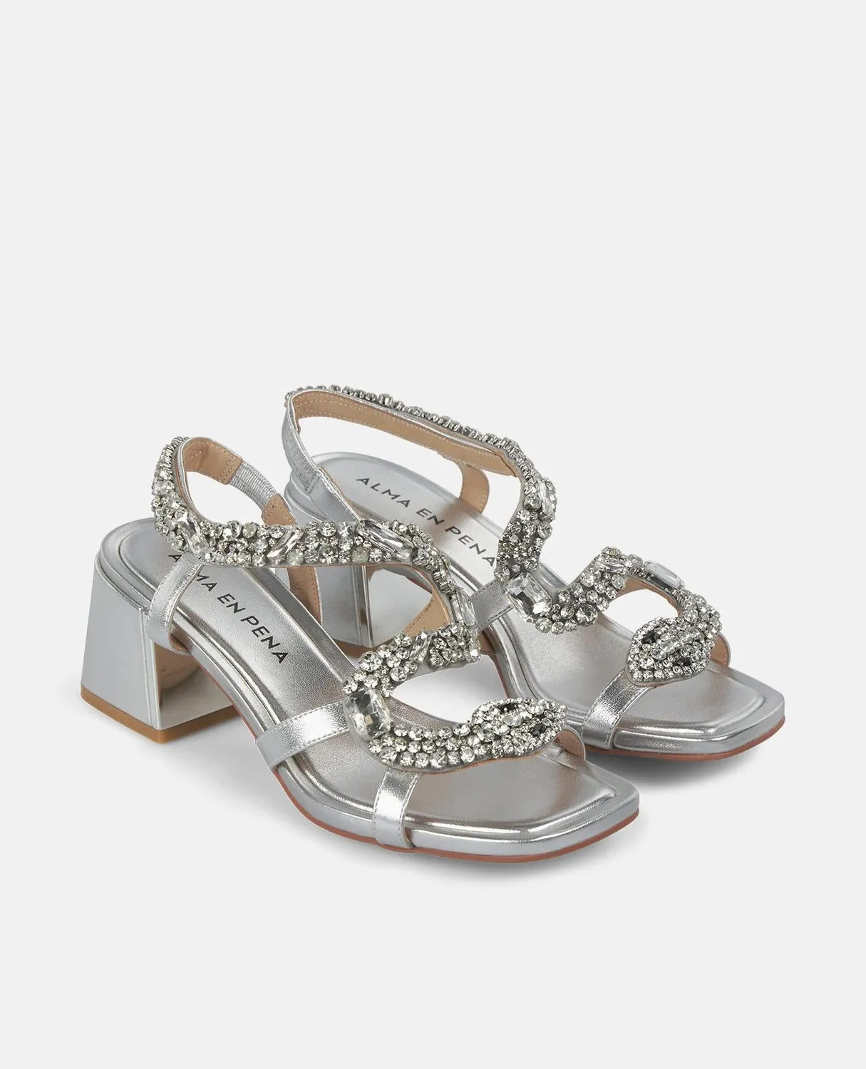 Alma en Pena V250977 mules à talon argenté serpent strass