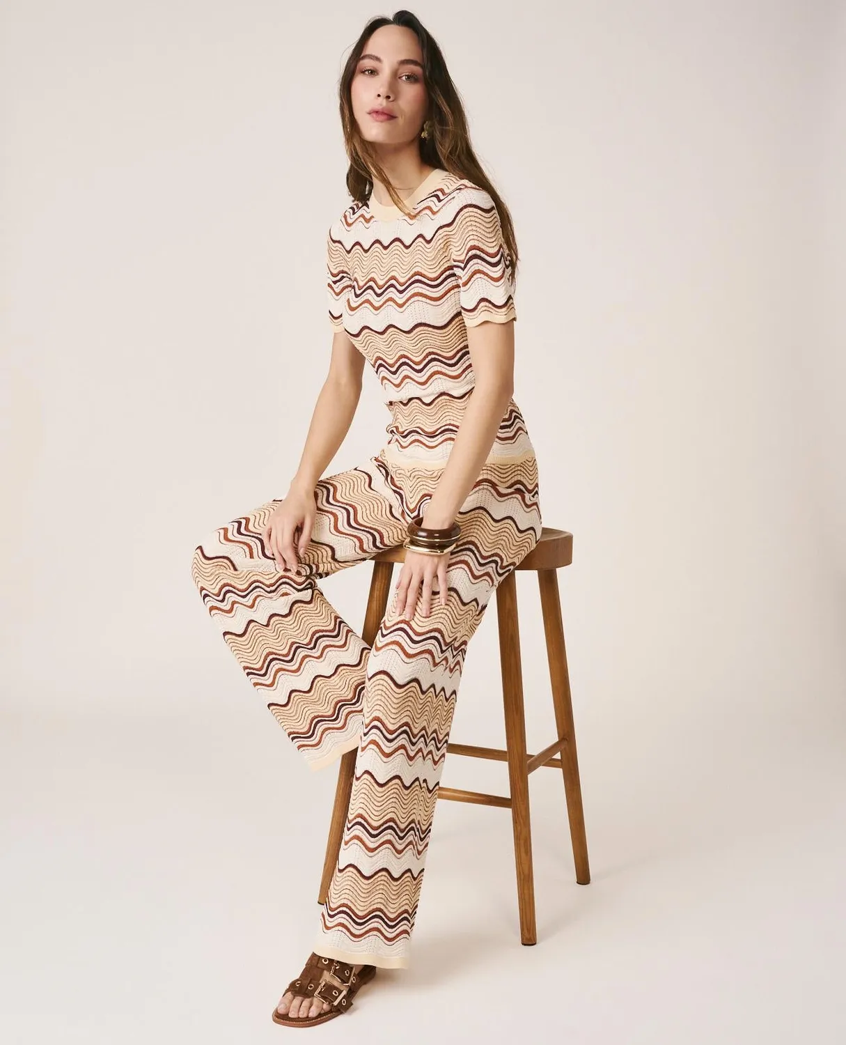 Alma en Pena V26CL1600 pantalon maille caramel straight