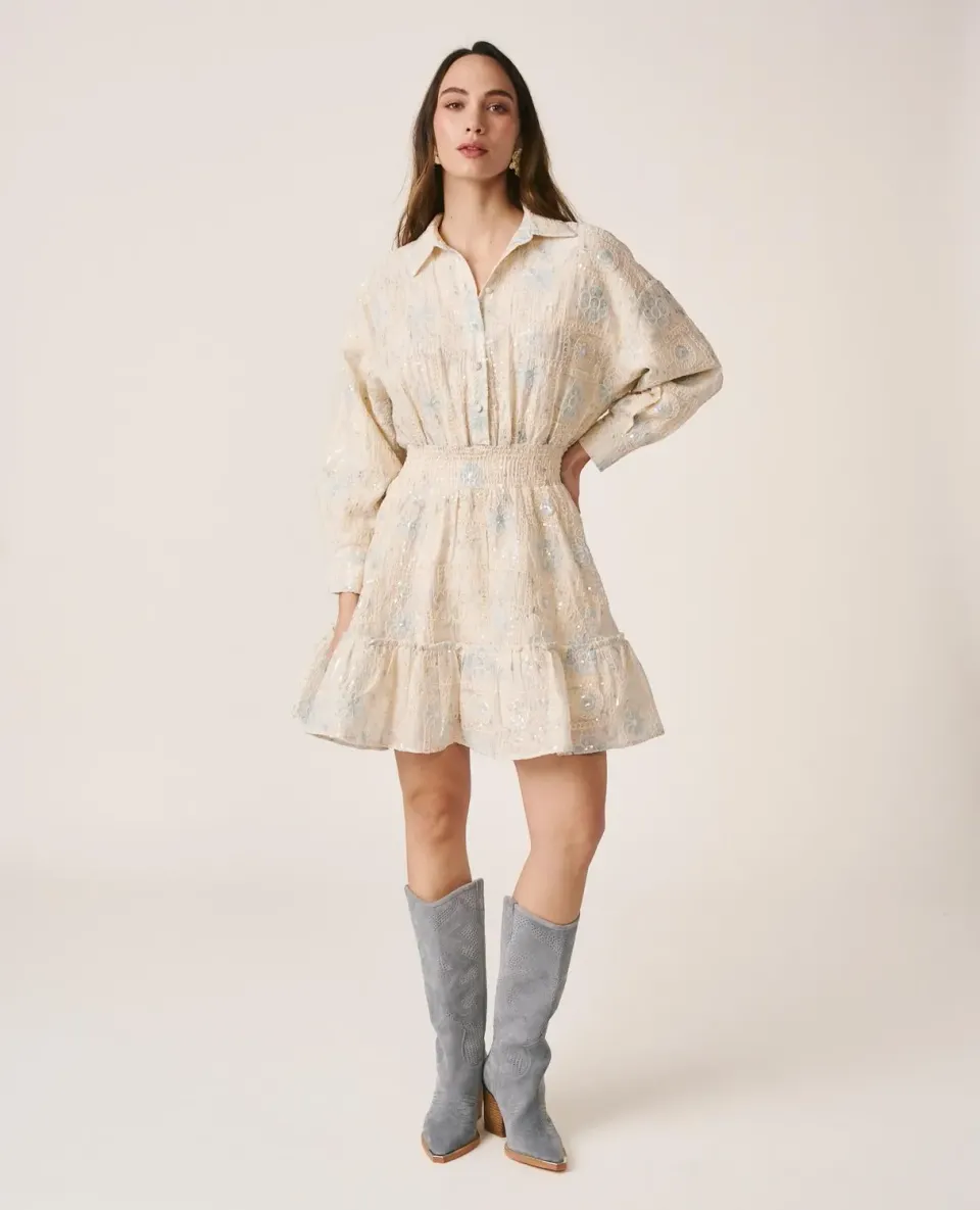 Alma en Pena V26CL0110 robe mini beige sequins coton