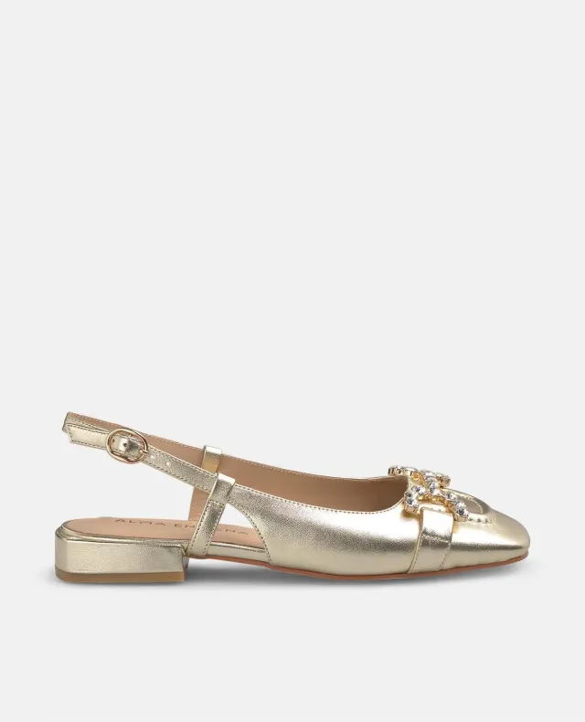Alma en Pena V250504 ballerines cuir doré étrier strass 2 cm