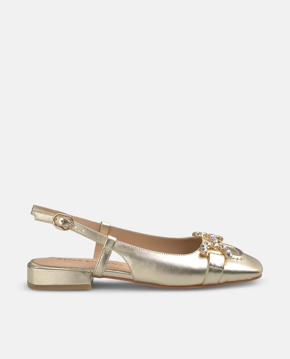 Alma en Pena V250504 ballerines cuir doré étrier strass 2 cm