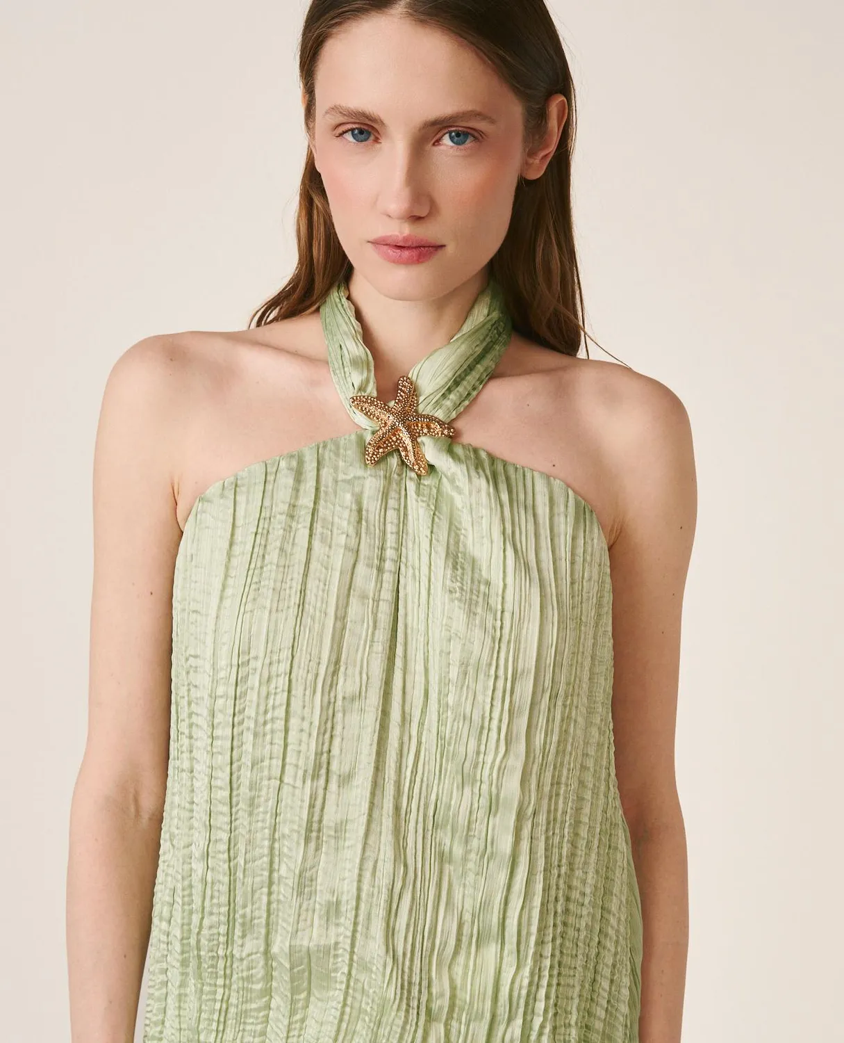 Alma en Pena V26CL0514 blouse satin verte halter