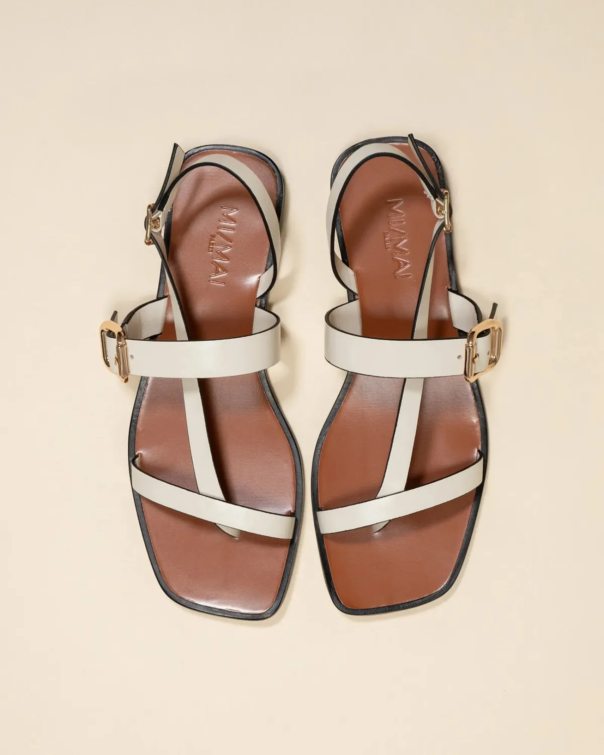 Mi/Mai Twill White nu-pieds cuir blanc brides dorées