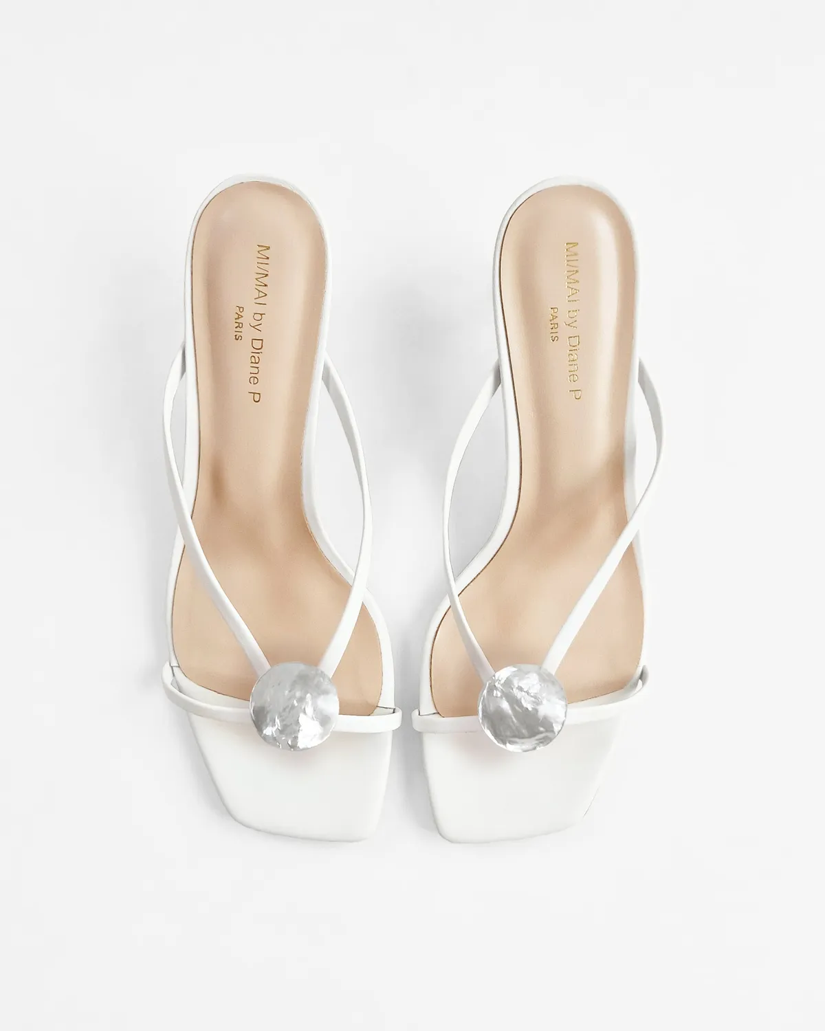 Mi/Mai Lagos White mules cuir doré talon 5,5 cm