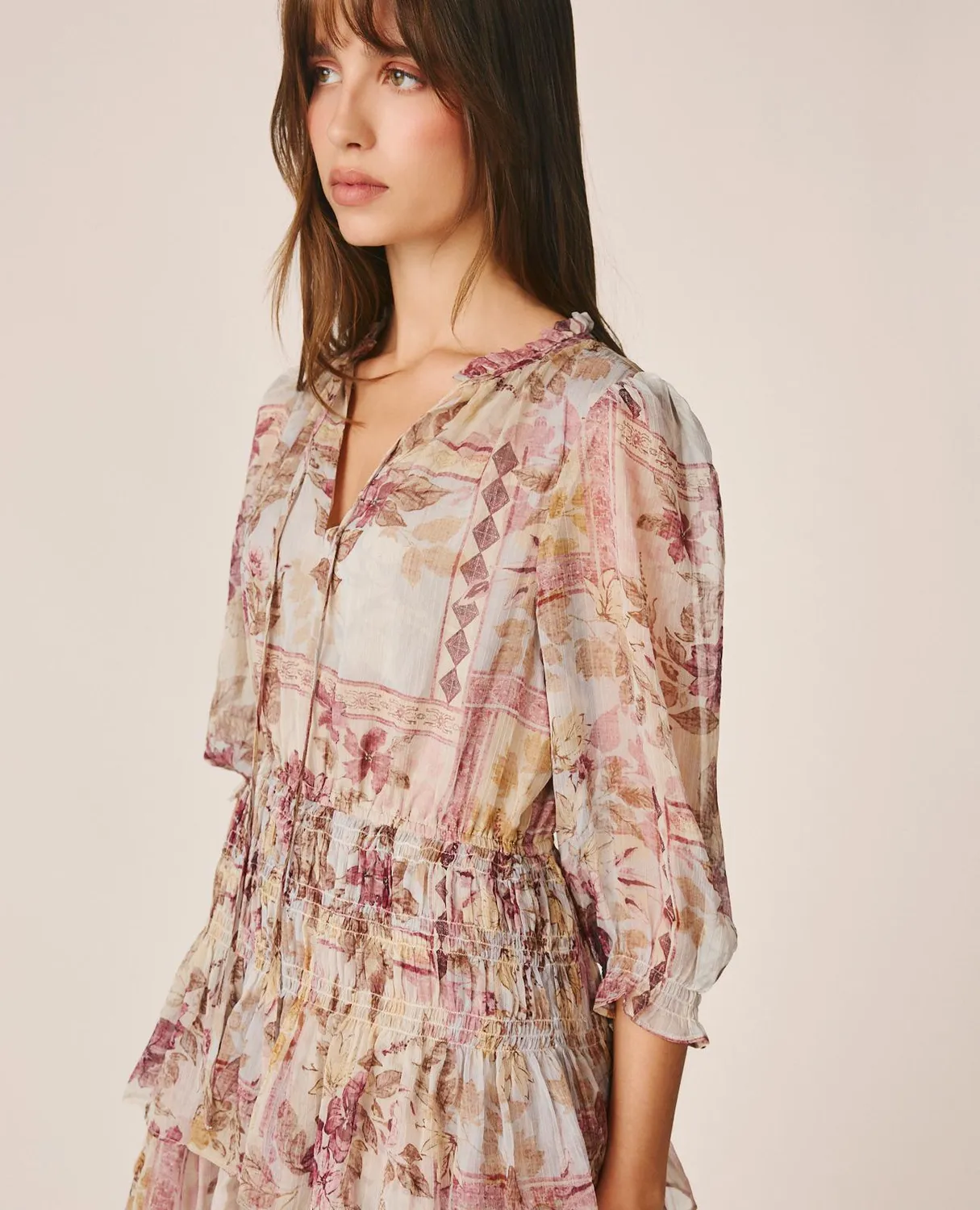 Alma en Pena I26CL0110 robe courte gaze rose fleurie