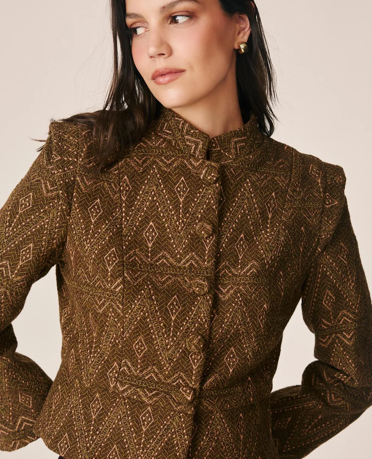 Alma en Pena I26CL1108 veste jacquard kaki géométrique