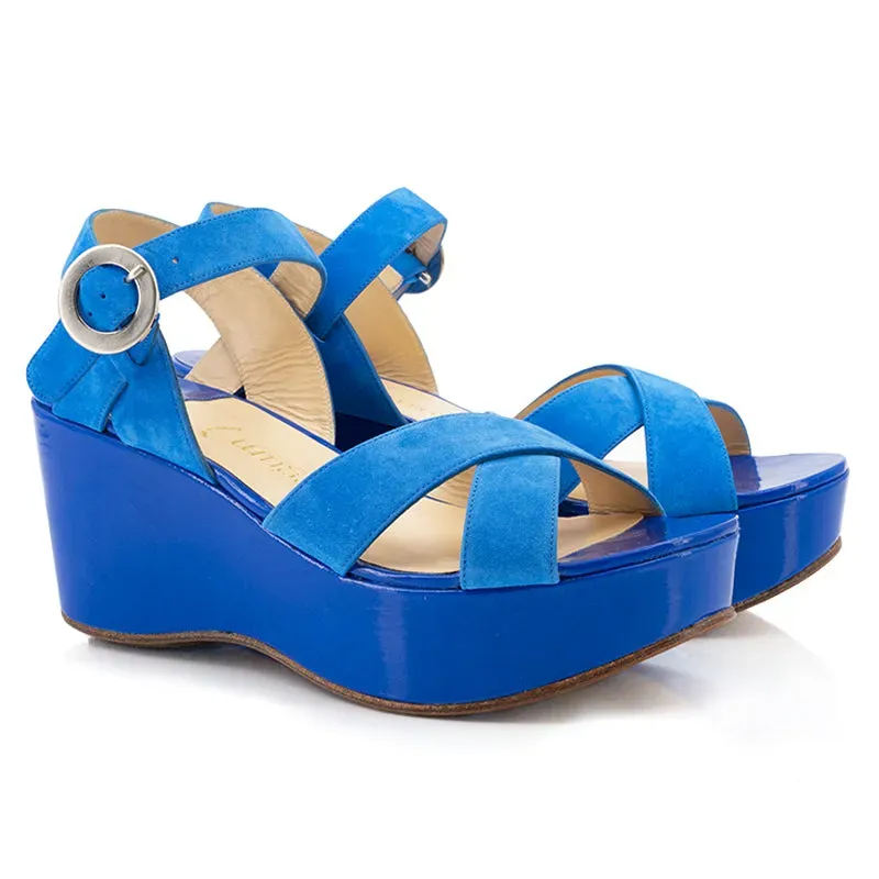 Bégum Paris Barcelone sandales compensées bleu vif
