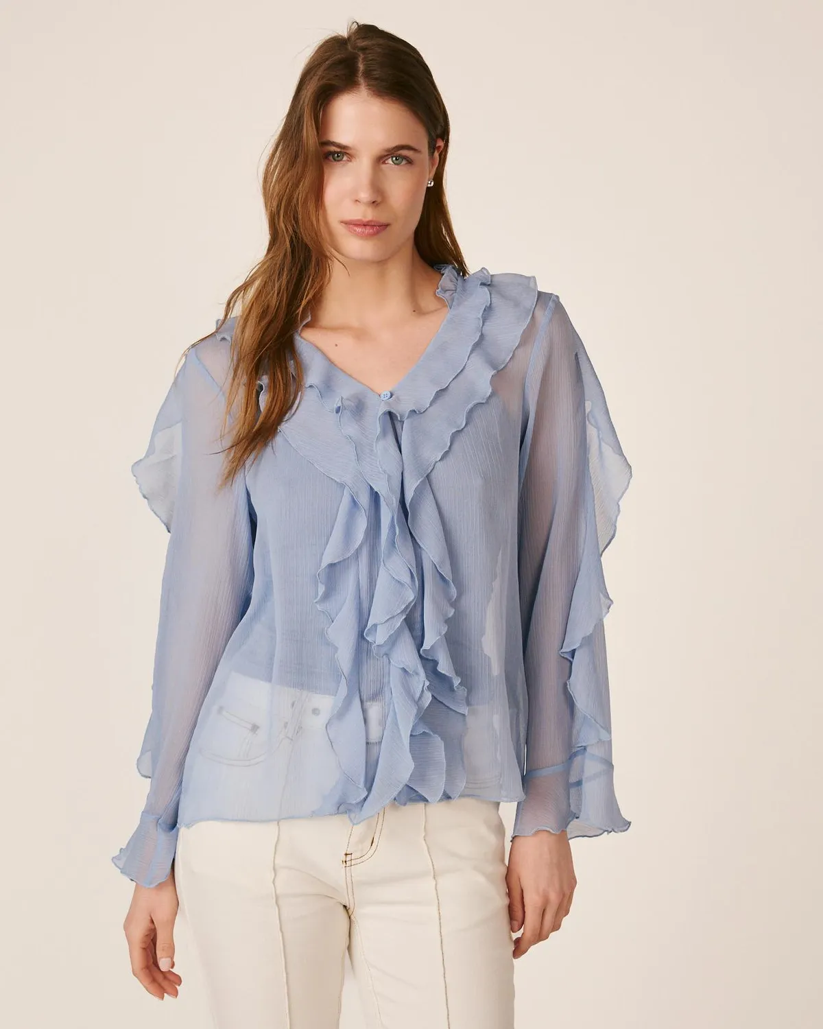 Alma en Pena V26CL0517 blouse volants bleu ciel S-XXL