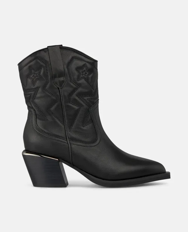 Alma en Pena I250812 bottines cowboy noir cuir talon 7 cm
