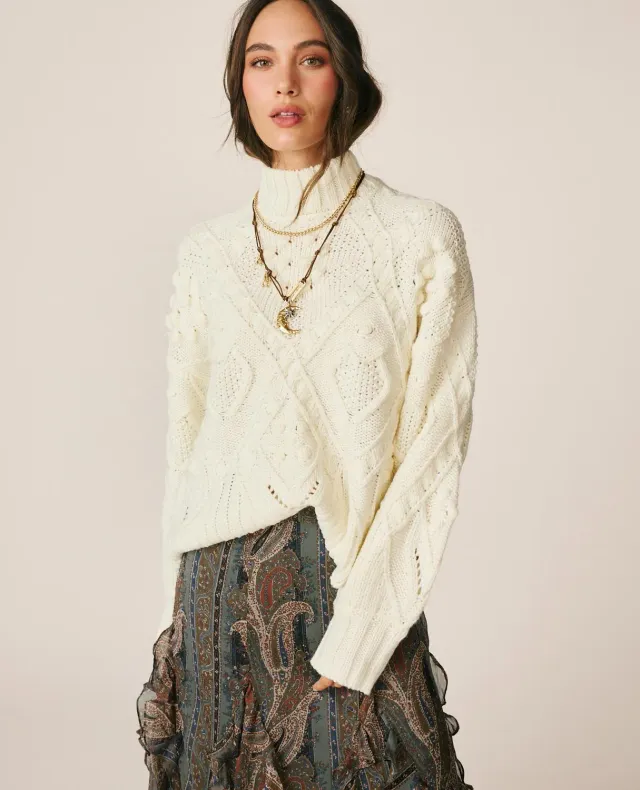 Alma en Pena I26CL0807 pull torsades ivoire laine