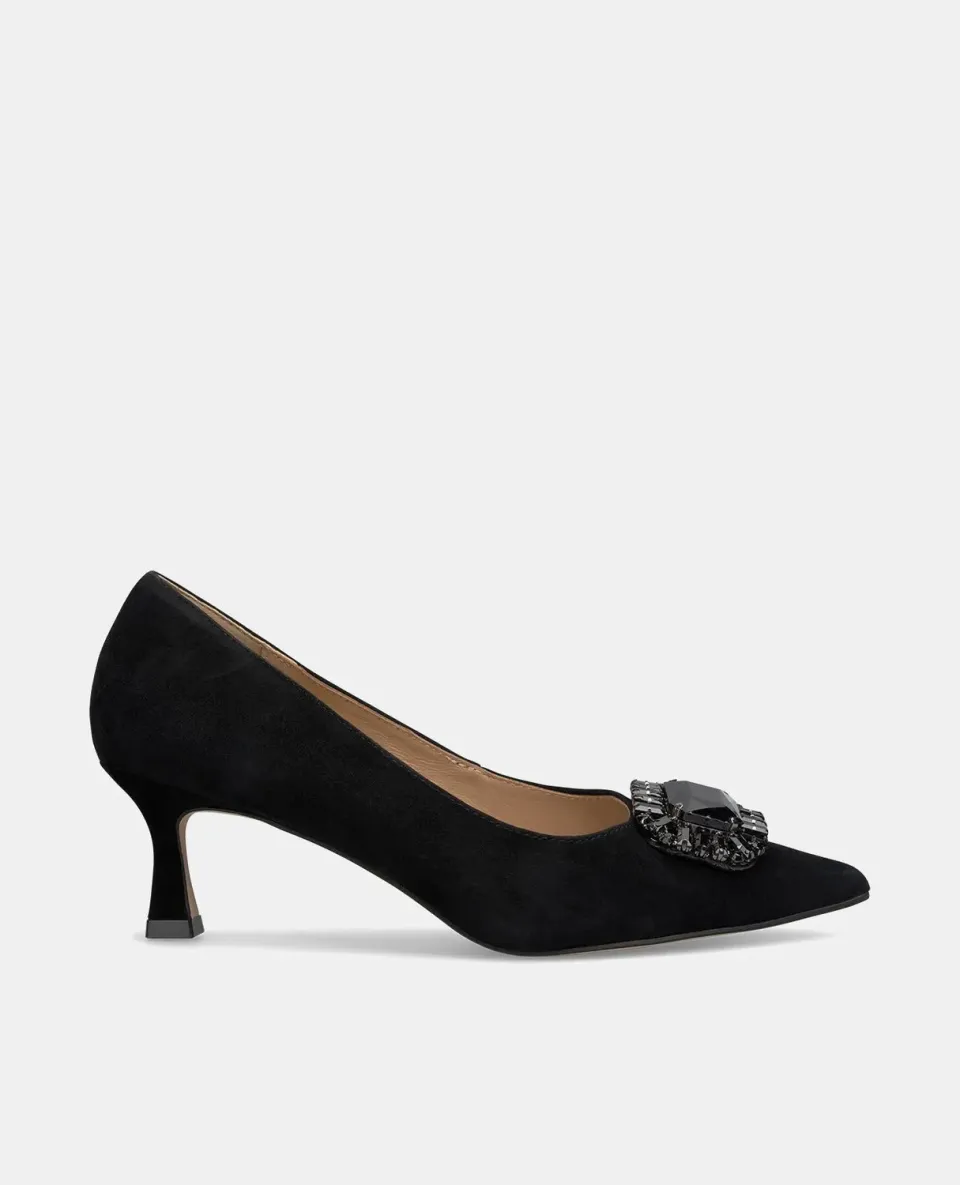 Alma en Pena I240362 Escarpins cuir noir bijou talon 9,5 cm