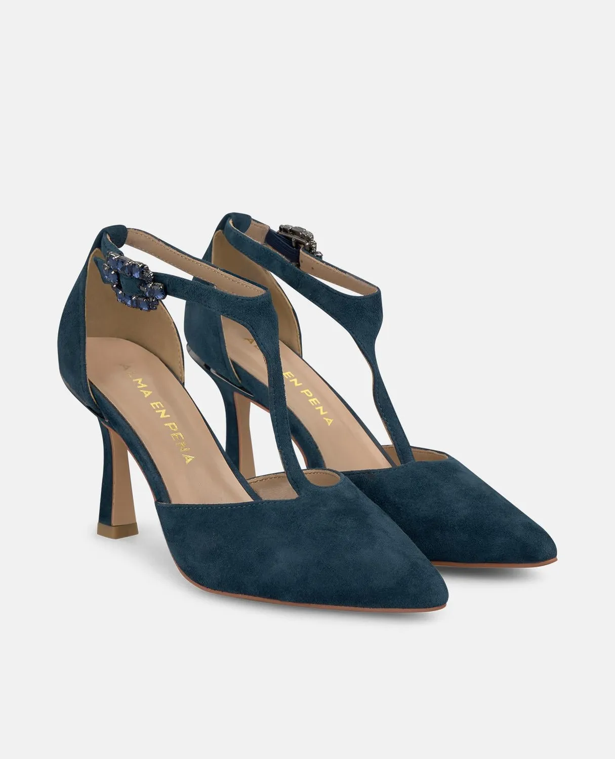 ALMA EN PENA I250405 escarpins bleu marine cuir bijou 9 cm