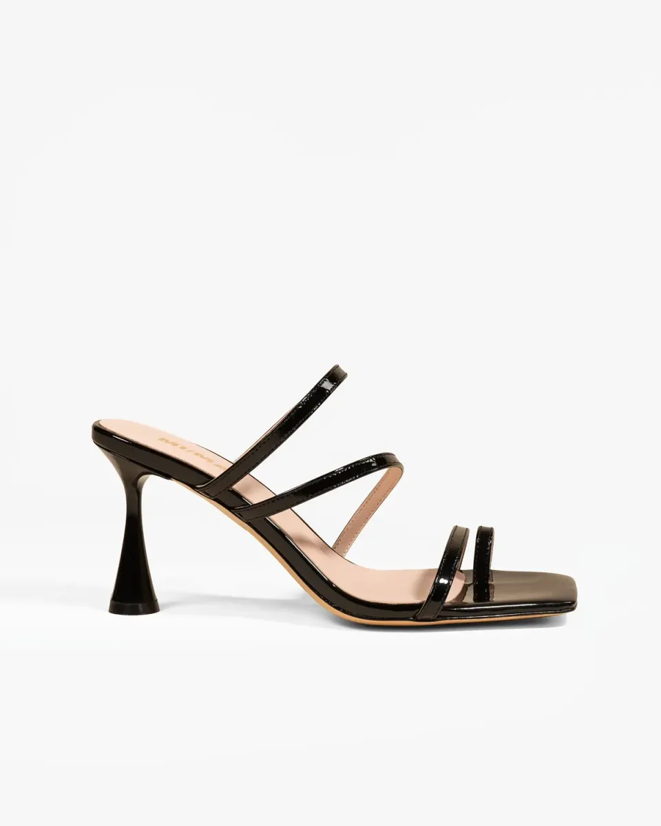 Mi/Mai Sorento Black Patent sandales verni noir carré