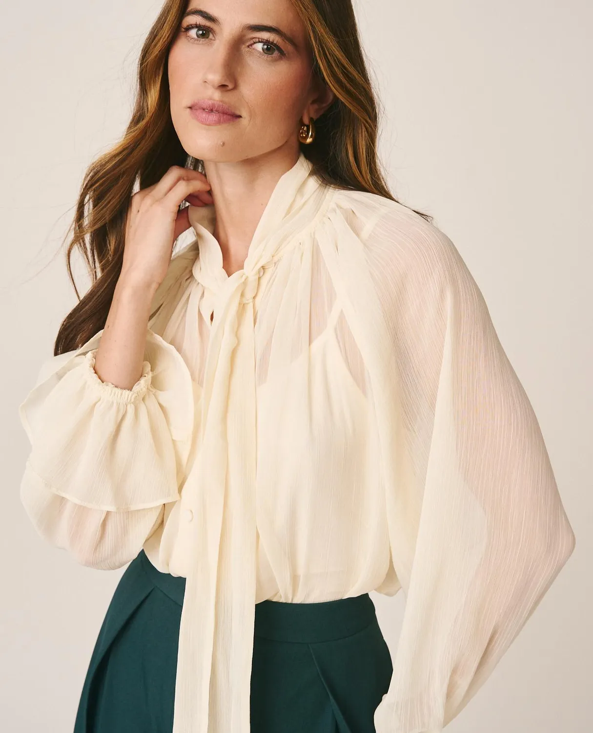 Alma en Pena I26CL0519 blouse ivoire gaze lavallière