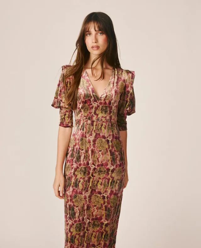Alma en Pena I26CL0216 robe midi velours vert imprimé