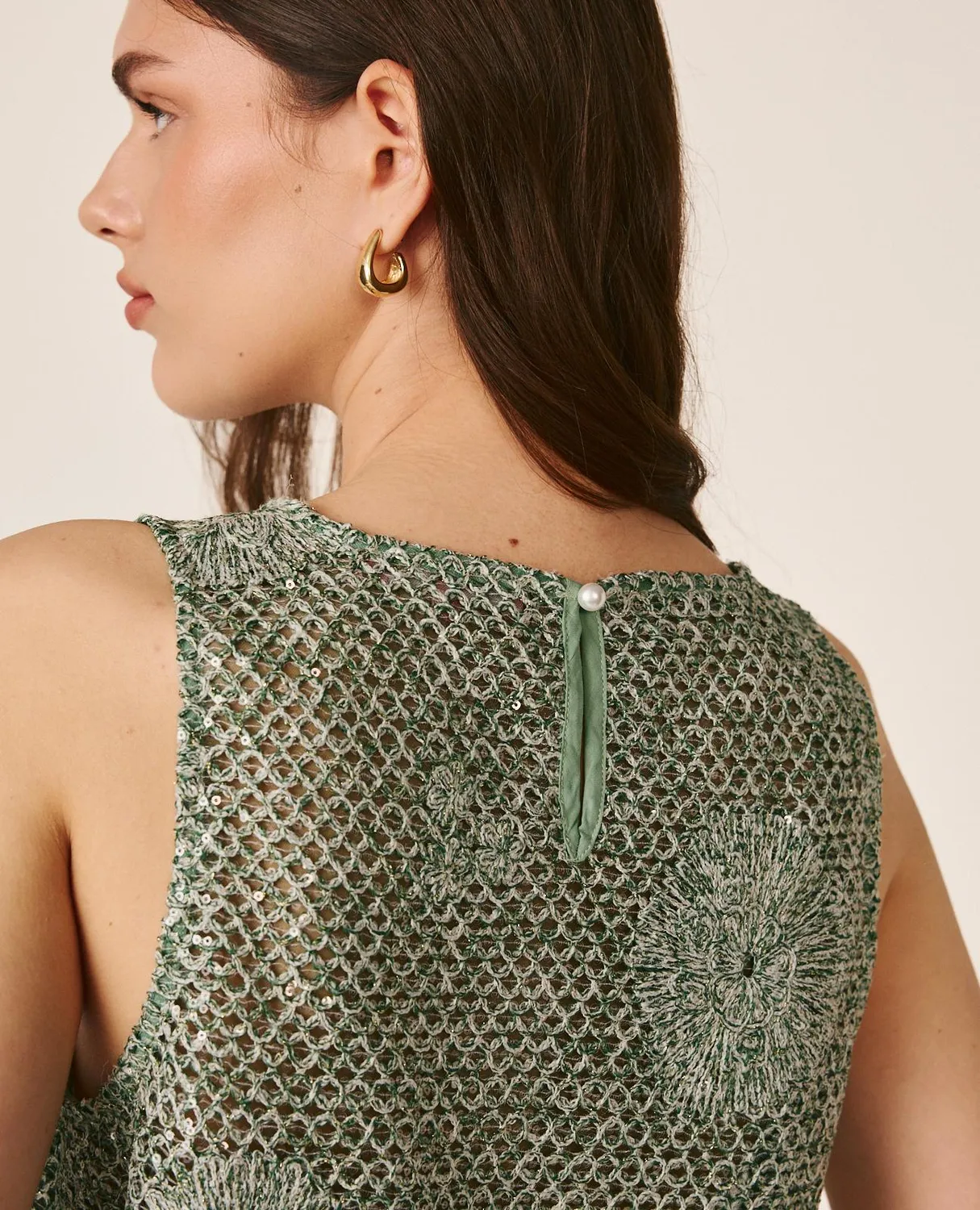 Alma en Pena V26CL0627 top vert franges sequins